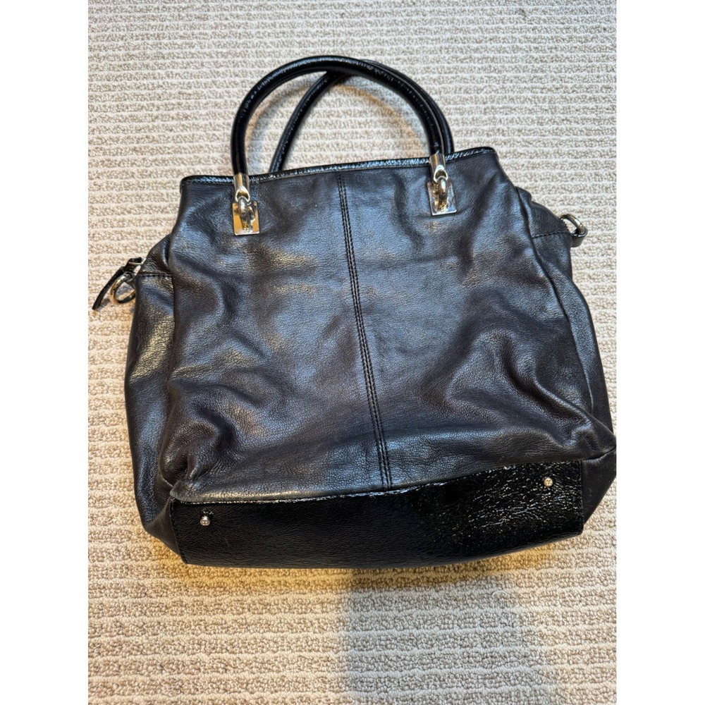Kate spade Black Leather Patent Satchel Handbag Silver Hardware Shoulder Bag - Picture 5 of 16
